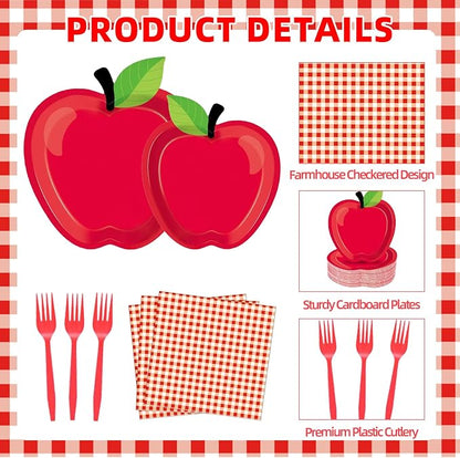 100 Pcs Apple Party Supplies Set, Serves 25 – Disposable Apple-Shaped Paper - Image 3