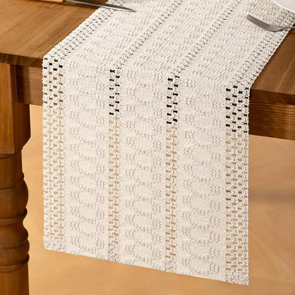Ivory Boho Table Runner Farmhouse Macrame Woven Table Runner 12x72 Inch | Small - Image 4