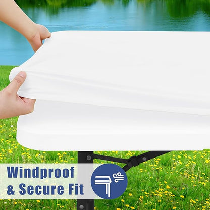Spandex 6 Foot Rectangle Table Cloth 2 Pack, Elastic Fitted Tablecloths for Picnic, Stretch Washable Patio Table Cover for Outdoor, Camping, Banquet and Parties (White, 30"x72")
