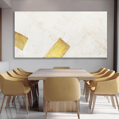 YJYart Large Canvas Wall Art Abstract Wall Decor White Modern Pictures Gold Hand Hand-Drawn Paintings For Home Office Hotel 29"x58"