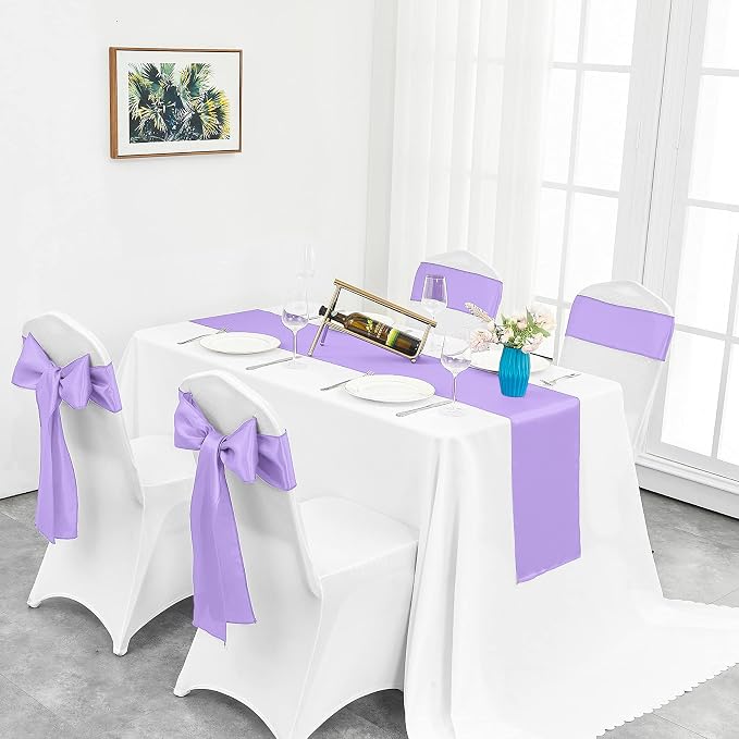 4-Pack Lavender Satin Table Runner 12 x 108 Inch Long Bright and Smooth Silk - Image 5