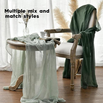 Artoid Mode Boho Forest Green 10Pcs Cheesecloth Gauze Table Runner, 120 Inch - Image 6