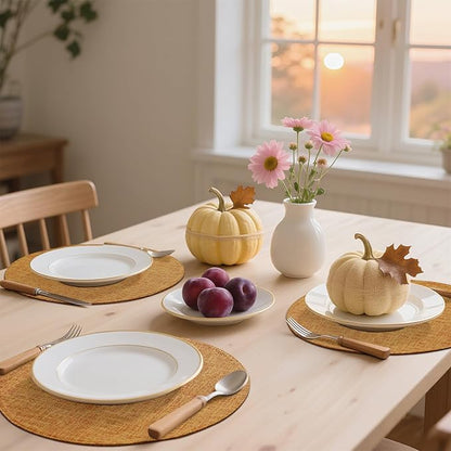 homing 15 Inch Round Cloth Placemats Set of 6, Cotton Linen Blend Washable Table Mats, Farmhouse Dining Place Mats for Indoors & Outdoors, Easy to Clean, Amber