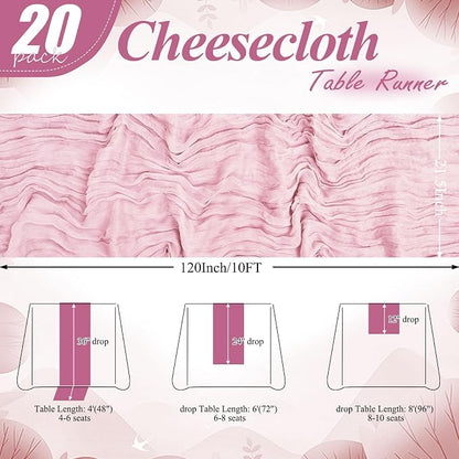 8 Pack Light Pink Cheesecloth Table Runner 10FT Long Boho Gauze Fabric Table - Image 2