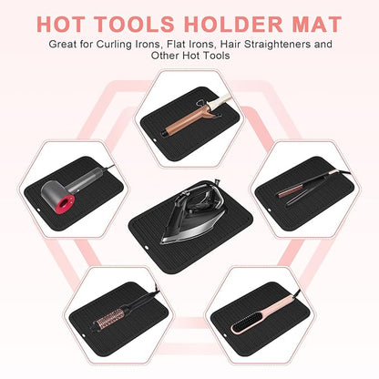AMIJEAL Oversize Silicone Heat Resistant Mat for Hair Tools, Curling Iron Flat Iron Hair Straightener Holder Mat, Portable Hot Tools Cover Pad for Travel Vanity Salon(14.2" x 11.0")