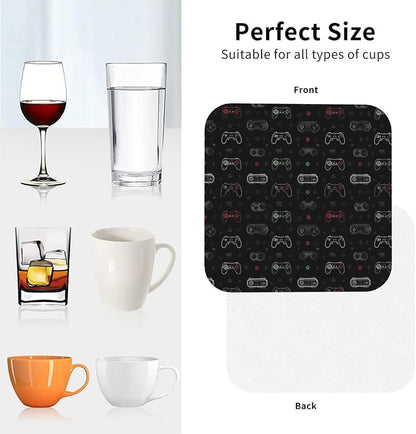 Retro Video Game for Leather Coasters Set of 4, Tabletop Protection Drink - Image 3