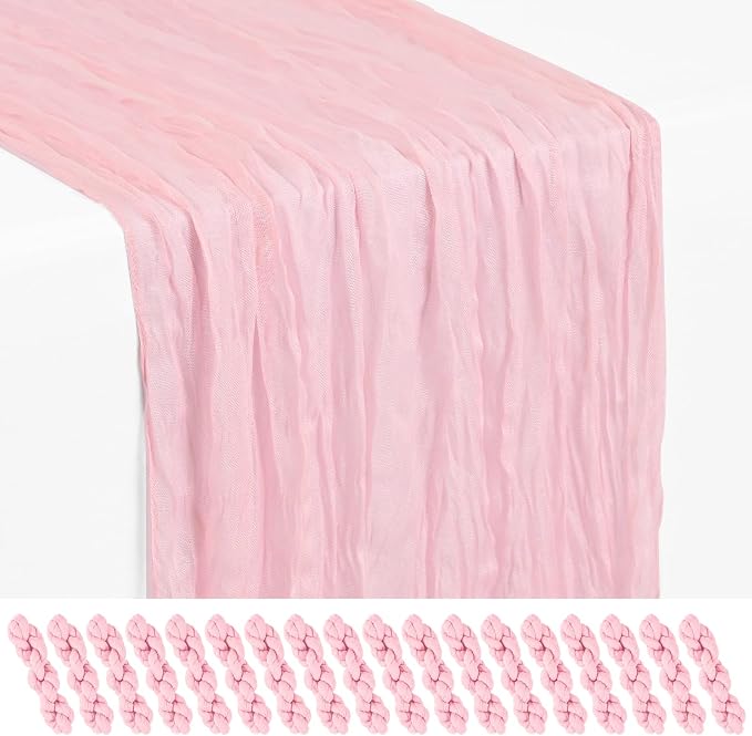 Showgeous 18 Pack Light Pink Cheesecloth Table Runner, 17 x 108 Inches | Boho by Showgeous