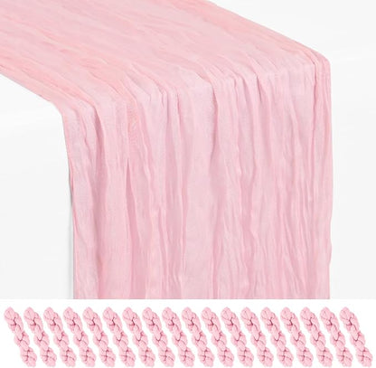 Showgeous 18 Pack Light Pink Cheesecloth Table Runner, 17 x 108 Inches | Boho by Showgeous