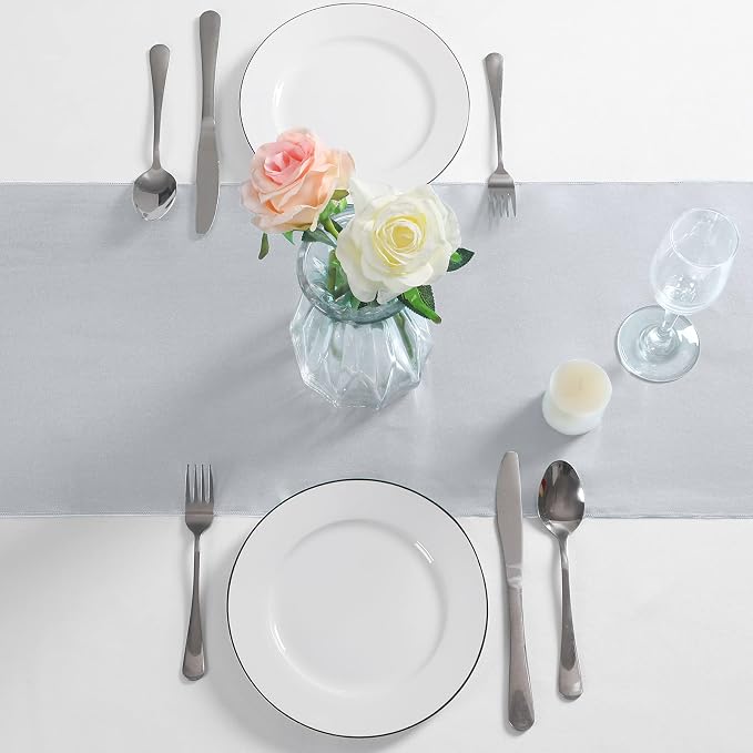 Manyshofu Silver Satin Table Runner 12x108 - Image 3