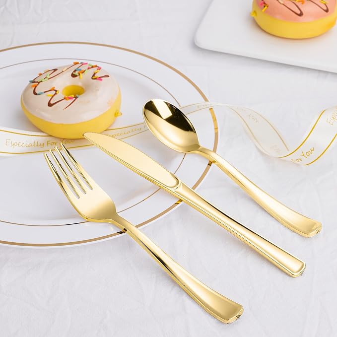 500PCS Gold Plastic Silverware, Disposable Plastic Cutlery/Utensils | Heavy - Image 6