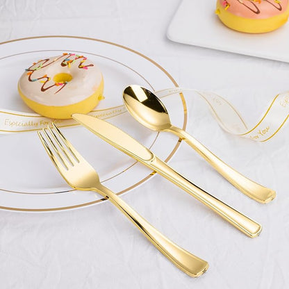 500PCS Gold Plastic Silverware, Disposable Plastic Cutlery/Utensils | Heavy - Image 6