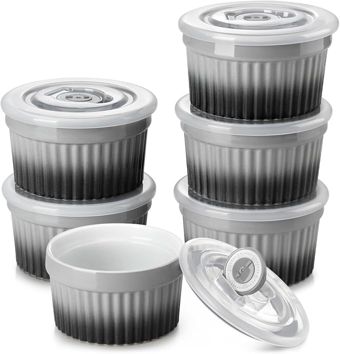 vancasso 6 oz Ramekins with Lid, Porcelain Creme Brulee Souffle Dishes by vancasso