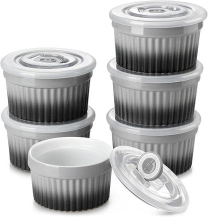 vancasso 6 oz Ramekins with Lid, Porcelain Creme Brulee Souffle Dishes by vancasso