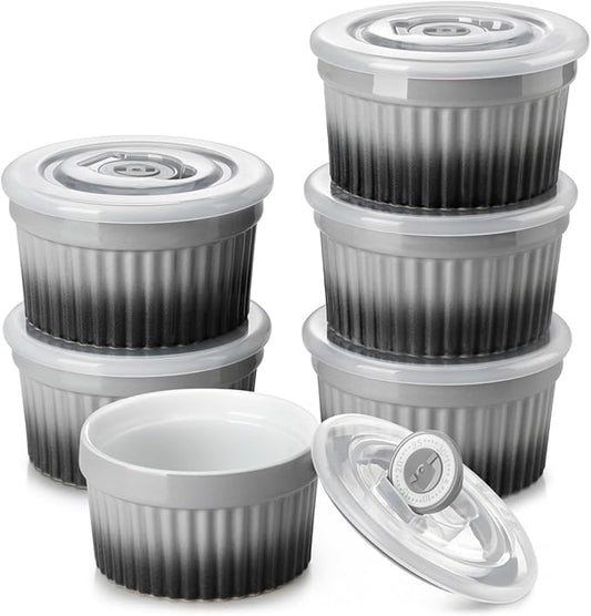 vancasso 6 oz Ramekins with Lid, Porcelain Creme Brulee Souffle Dishes by vancasso