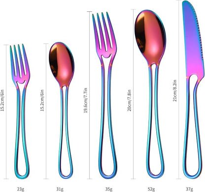 A·HOUSEWARE Iridescent Silverware Hollow Design 20 Piece Stainless Steel - Image 6