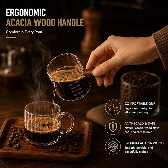 2 Pack Espresso Measuring Cup 6oz, Febwind Ribbed Borosilicate Glass Espresso - Image 5