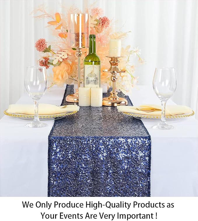 ShinyBeauty Table Runner 12x108-Inch Navy Blue Wedding Decor Sequin Table - Image 2