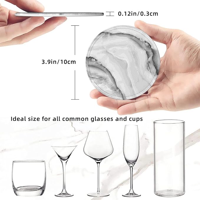 6 Pcs Simple Crystal White Gray Marble Leather Coasters - Image 8