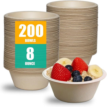 JINVOGREEN 200 Count 8 oz Paper Bowls, Small Disposable Compostable Bowls by JINVOGREEN