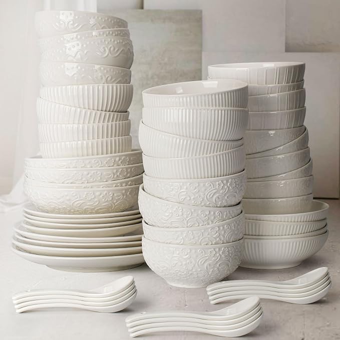 Ceramic Cereal Bowls 26 oz, Embossment Soup Bowls Set of 4, Dishwasher - Image 8