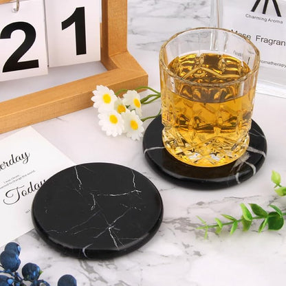 Natural Marble Coasters Set of 4, 4 inch Round, Silicone Anti-Slip Pads - Image 6
