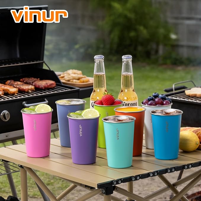 Stainless Steel Cups-16 oz Colorful Stackable Metal Drinking Glasses 8 Pcs | 16 - Image 2