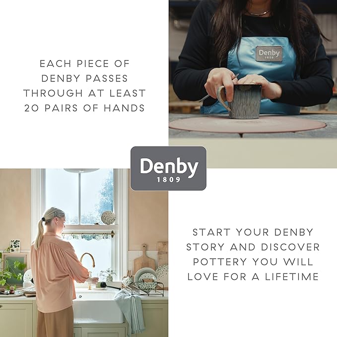 Denby - Halo Coupe Dinner Plates Set of 6-10.25 Inch Reactive Glaze, Dishwasher Microwave Oven Safe - Scratch Chip Resistant - Grey, Black Large Ceramic Stoneware Dinnerware Plates Set