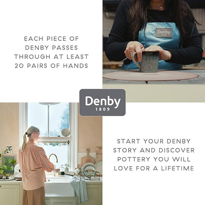 Denby - Halo Coupe Dinner Plates Set of 6-10.25 Inch Reactive Glaze, Dishwasher Microwave Oven Safe - Scratch Chip Resistant - Grey, Black Large Ceramic Stoneware Dinnerware Plates Set