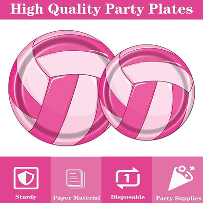 Rakuto Pink Volleyball Party Decorations 96PCS Plates Napkins Set | Pink - Image 4