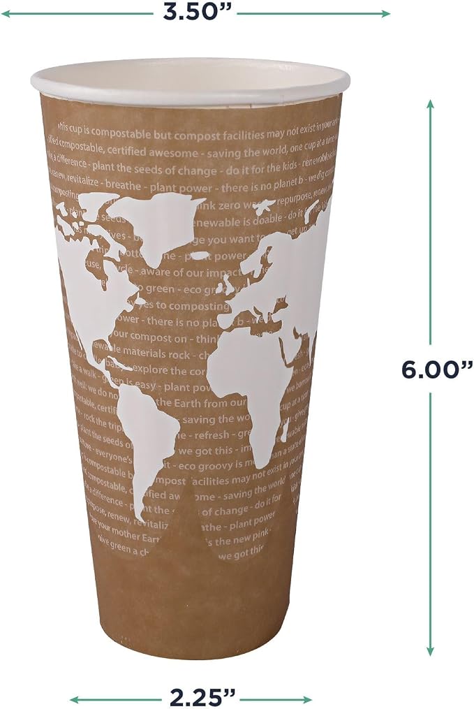 ECO PRODUCTS Compostable Disposable Insulated World Art 20oz Large Coffee Cups - Image 3