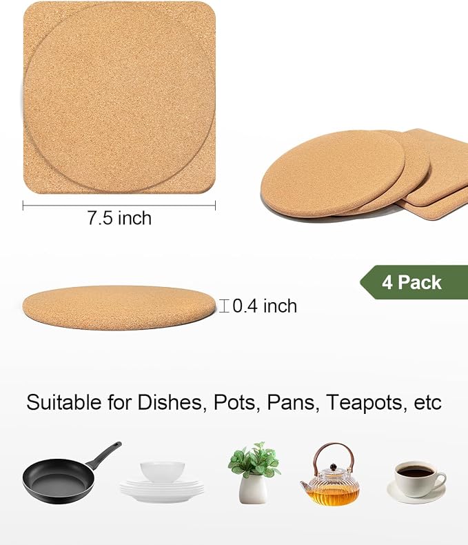 4 PCS Heat Resistant Cork Trivets - Image 2