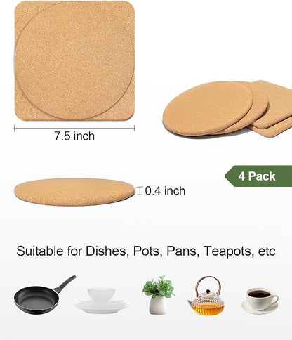 4 PCS Heat Resistant Cork Trivets - Image 2