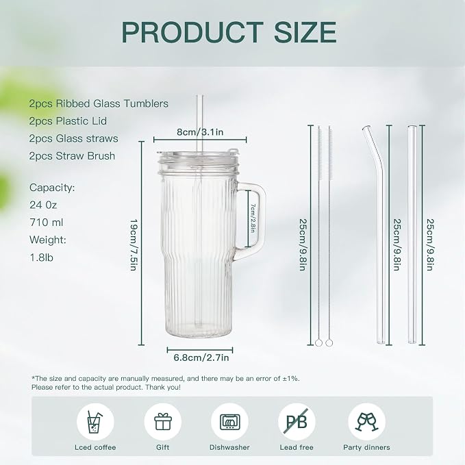 2-Pack 24oz Ribbed Glass Tumbler - Image 2