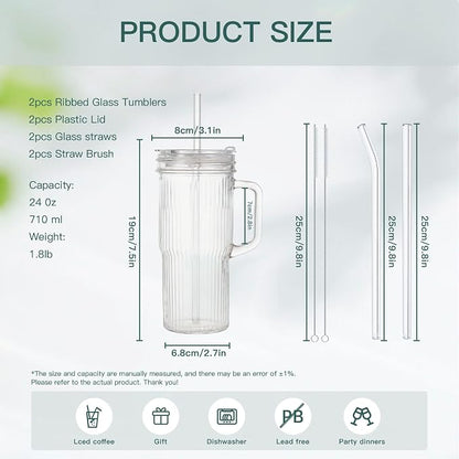 2-Pack 24oz Ribbed Glass Tumbler - Image 2