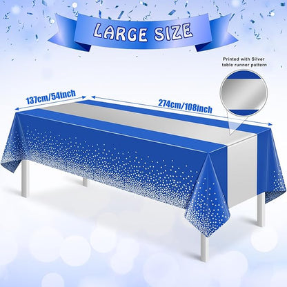 1Pcs Blue Silver Tablecloth Party Decorations, Plastic Royal Blue Table Cloth - Image 3
