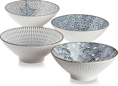 QINLANG 38 oz Japanese Ramen Bowls, Ceramic Set of 4 by QINLANG