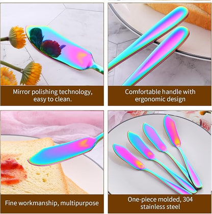 Buyer Star Butter Knives, 18/10 Stainless Steel 6.10 Inch Rainbow Cheese - Image 2