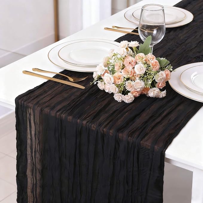 Black Cheesecloth Table Runner 13.3FT Cheese Cloth Boho Table Runner Fall by TuTive