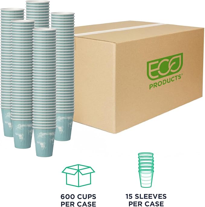 ECO PRODUCTS Compostable Disposable Insulated World Art 12oz Coffee Cups - Image 2