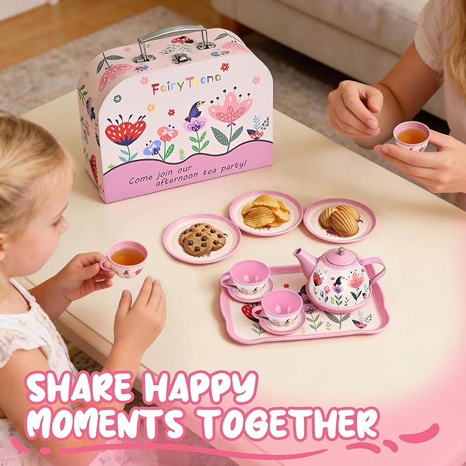 Tea Party Set for Little Girls, Pretend Tin Teapot Set - Image 6