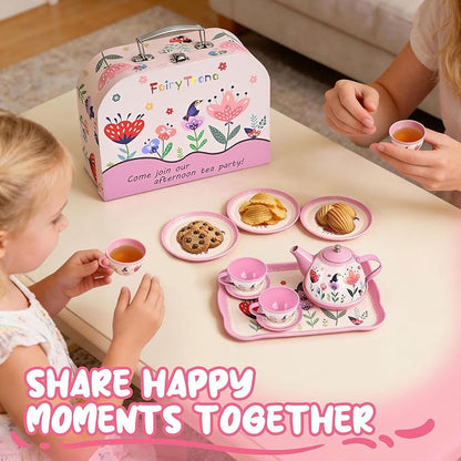 Tea Party Set for Little Girls, Pretend Tin Teapot Set - Image 6
