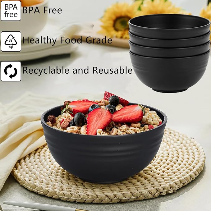 Unbreakable Wheat Straw Cereal Bowls Set of 4, 24 OZ Microwave and Dishwasher - Image 3