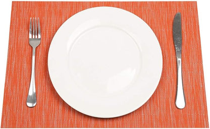 SHACOS Placemats Set of 8 Woven Vinyl Place Mats for Dining Table Wipe Clean Heat Resistant Washable Kitchen Table Mats (8, Orange)