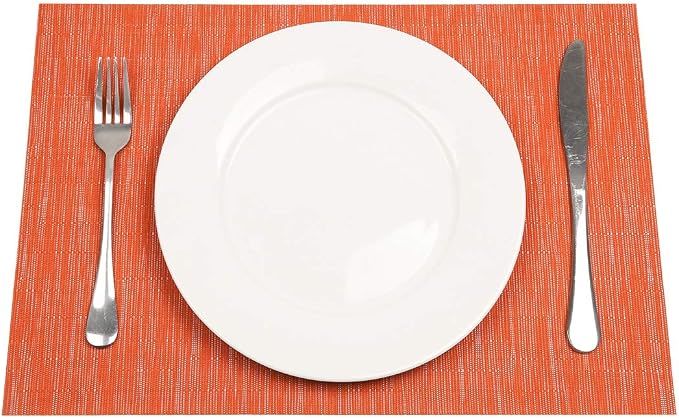 SHACOS Orange Placemats Set of 6 Woven Vinyl Place Mats - Image 6