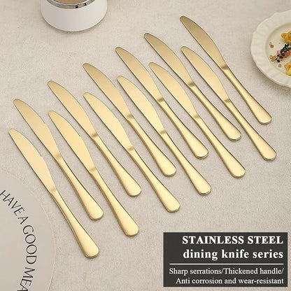 Gold Dinner Knives Set of 12 Pieces, Stainless Steel Titanium Gold Plating - Image 3