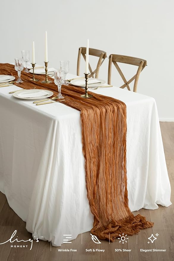 Ling's Moment Terracotta Cheesecloth Table Runner, 120 Inch, Burnt Orange | 10FT - Image 2