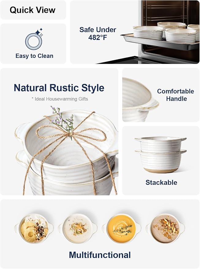 LE TAUCI Soup Bowls with Handles, 20 oz French Onion Soup Crocks, Soup Bowl - Image 5