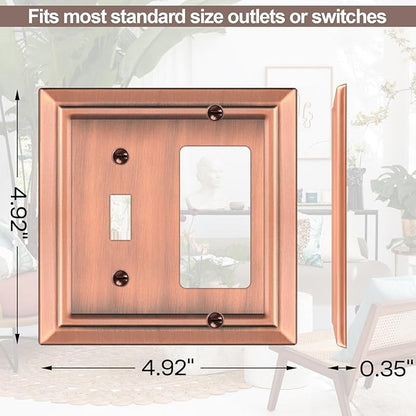 Metal Wall Plate for Electrical Outlets, Decorative Antique Copper Switch Plates Outlet Cover, Light Switch Cover Plate, 2-Gang Wall Plates (Toggle/Decorator, 2 Pack)