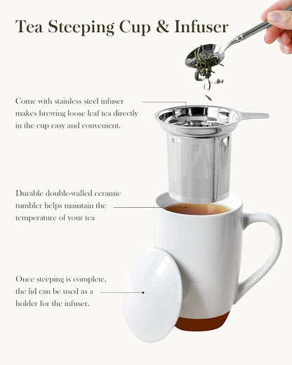 MALACASA Ceramic Tea Mug with Lid and Stainless Steel Infuser, 18 oz Large Tea - Image 5