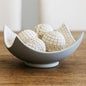 Seraphic 5pc Scoop Bowl Table Centerpieces for Dining Room, Large Decorative Bowls for Coffee Table Decor, Kitchen, Orbs/Balls Included, 14" diagonal. 11" wide and 5.75" tall, White